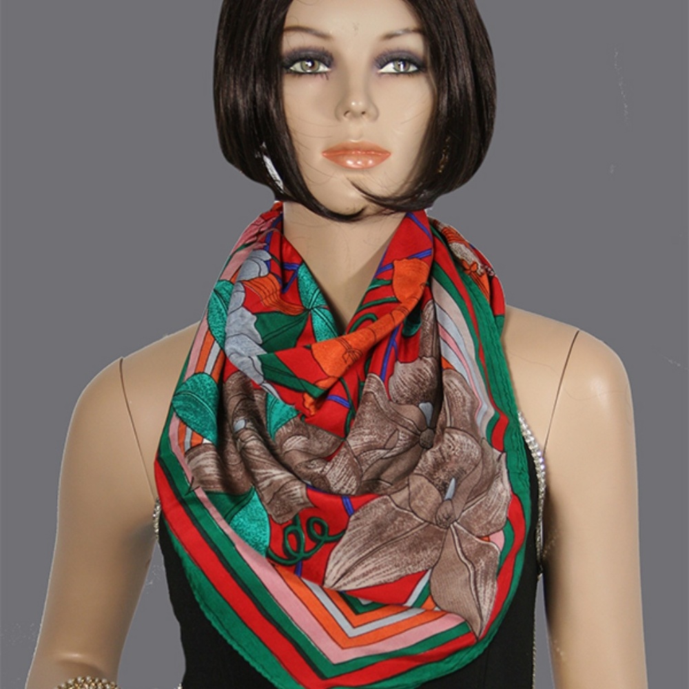 Vibrant Floral Print Silk Scarf